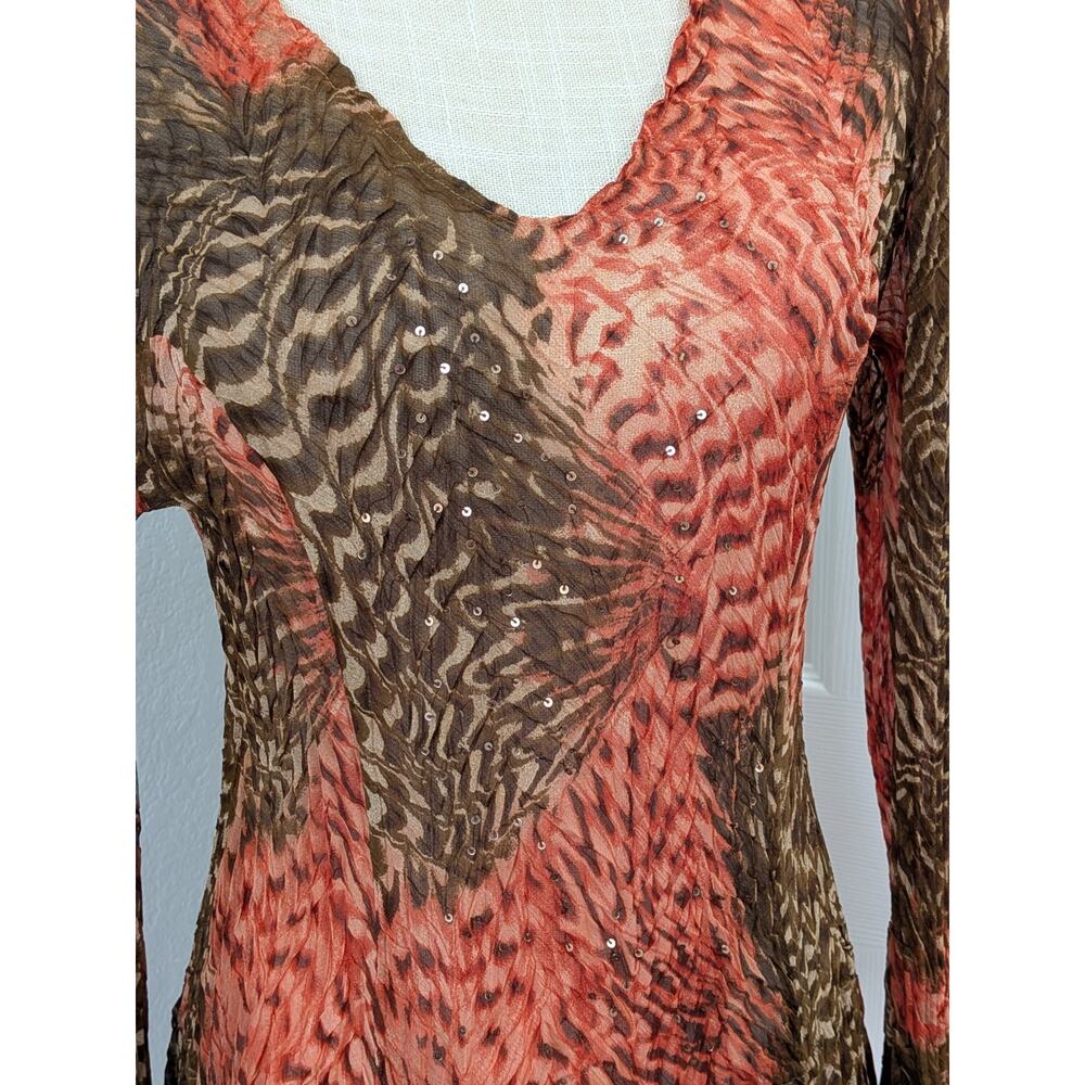 VTG Y2K Alberto Makali Crinkle Top Snake Print Blouse Lettuce Hem Bell Sz LARGE - Picture 2 of 8